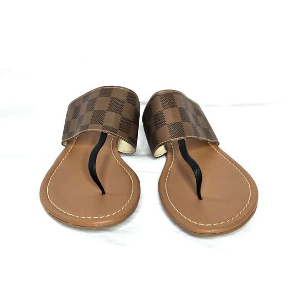 MKS Chess Brown Linda 49 Thong Sandals Size 10 NIB Checkered - Picture 2 of 6